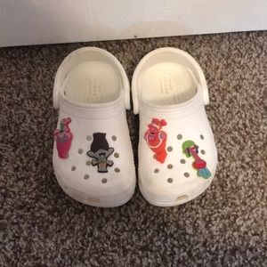 Toddler White Crocs with Troll Gibits